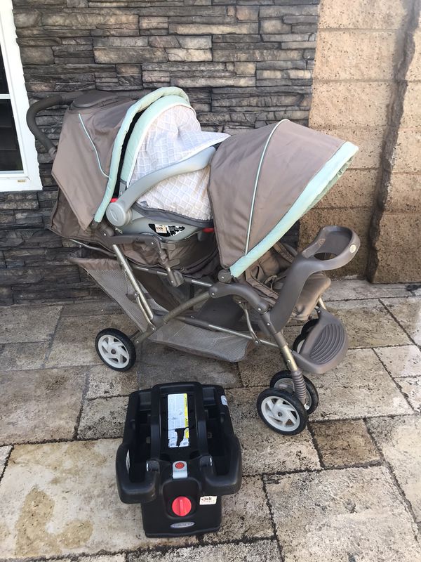LIKE NEW GRACO DUO GLIDER DOUBLE STROLLER WITH MATCHING INFANT CAR SEAT ...