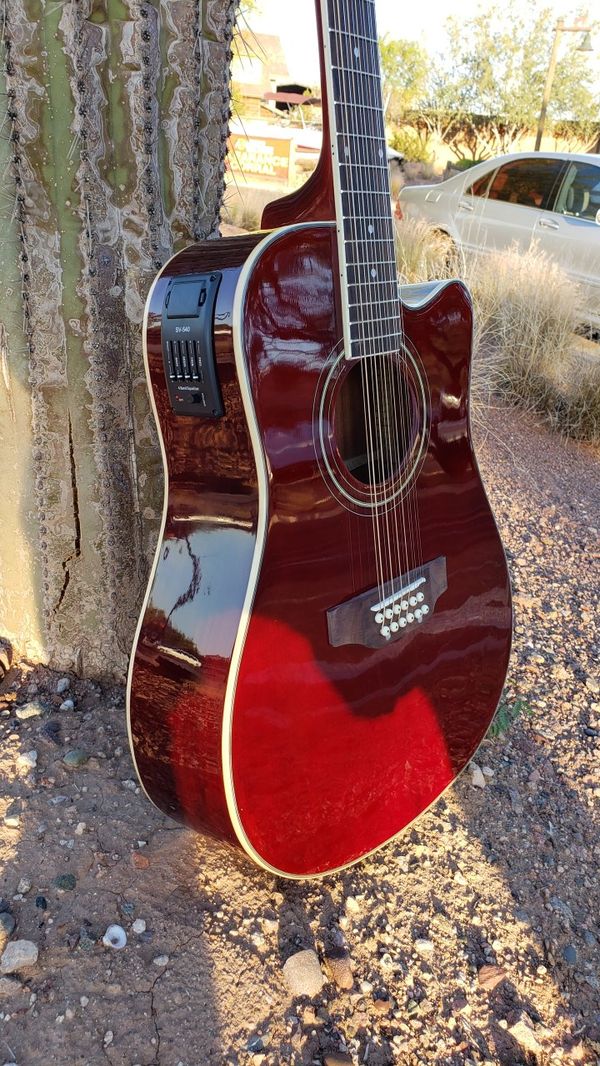 New 12 String Acoustic Electric Requinto Guitar Burgundy Combo with Gig