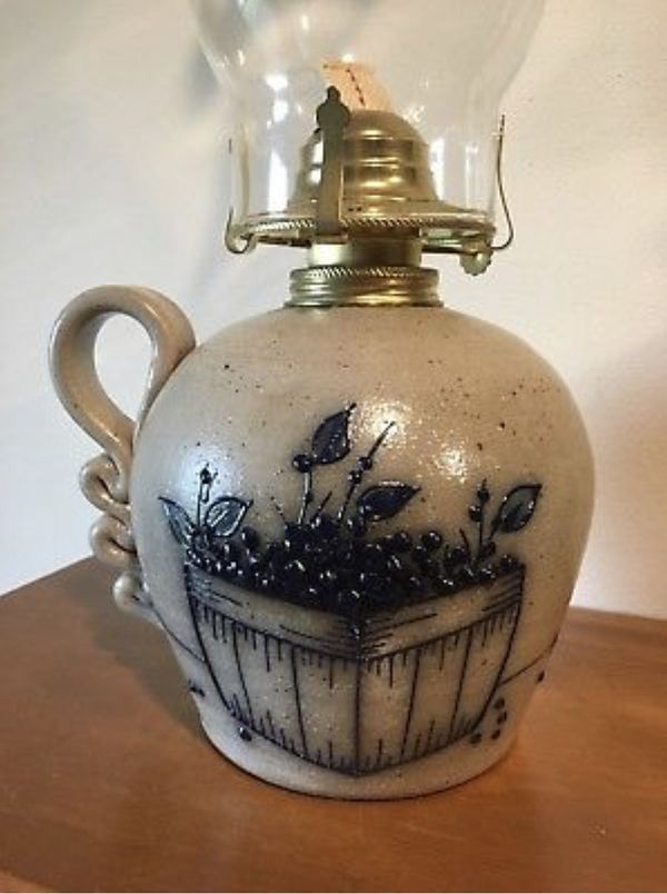 Salmon Falls Pottery Blueberry Basket Oil Lamp Stoneware Salt Glazed