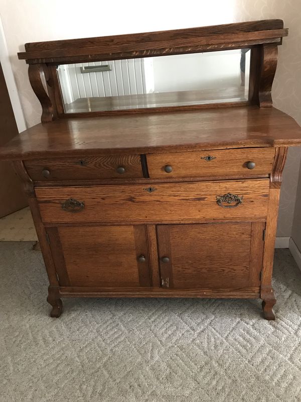 Antique oak sideboard/ buffet with mirror for Sale in Junction City, OH
