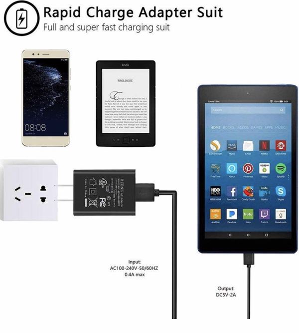 Kindle Fire Fast Charger AC Adapter 2A Rapid Charger with 5.0 Ft Micro