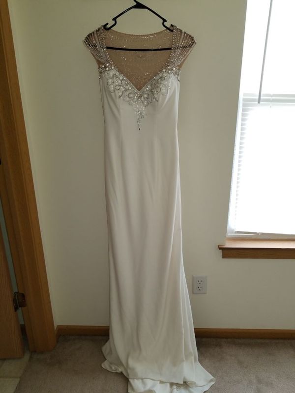 David s Bridal Beaded Stretch Crepe Wedding  Dress  size 4 
