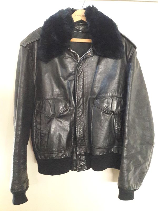 Vintage Black Leather Police Officer Bomber Jacket for Sale in Long ...