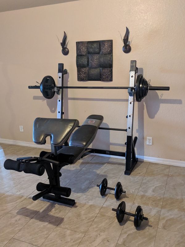 Bench Press Squat Rack Olympic Barbell Dumbbells