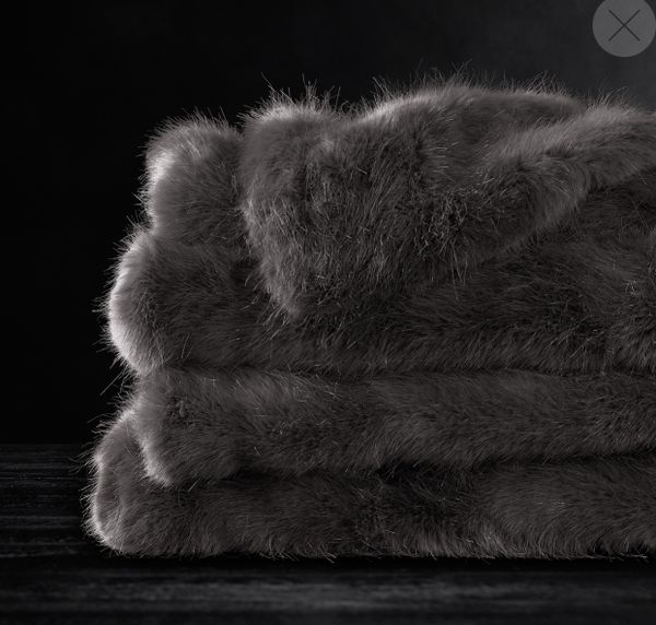 Restoration Hardware Set Graphite Ultra Faux Fur Throw (96”x80”) and