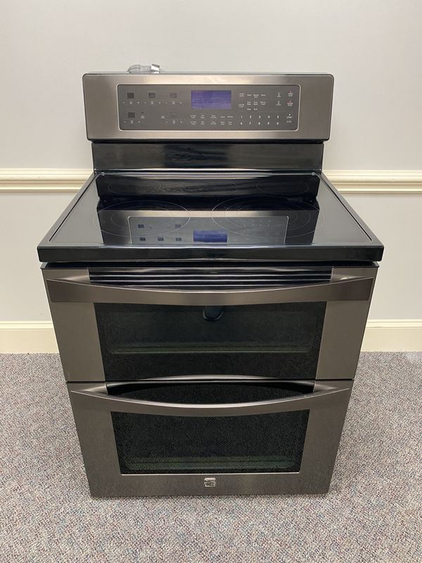 Kenmore elite black stainless glass top stove with convection double
