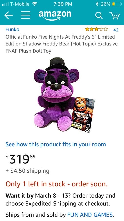 ebay shadow freddy plush