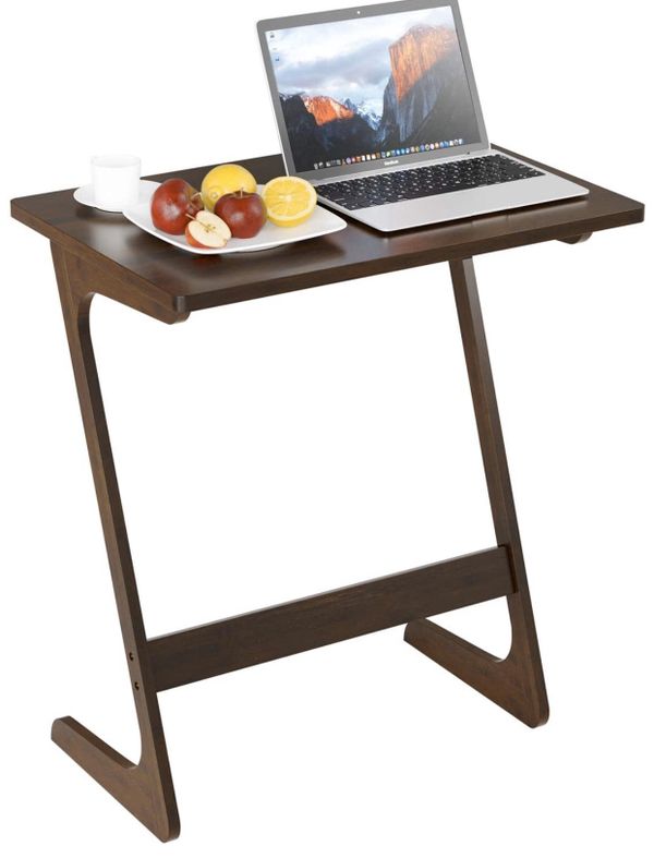 HOMFA Sofa Table End Table TV Tray ZShape Bamboo Snack Laptop Desk