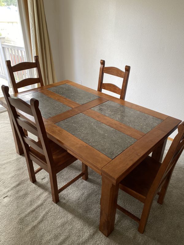Solid wood & stone inlay dining table & 4 chairs for Sale in WA
