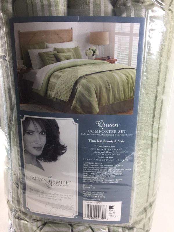 Jaclyn Smith Traditions Queen Comforter Set Green Striped Bed