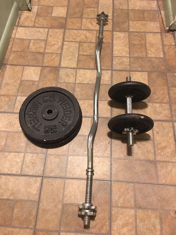 Curling bar With dumbbell and weights for Sale in Atlantic City, NJ