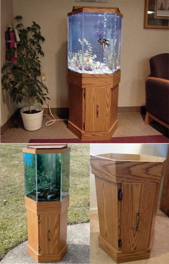 55 Gallon Hexagon Wood Aquarium and Self Contained Storage/Stand for