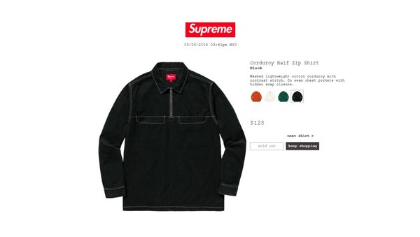 supreme corduroy half zip shirt black