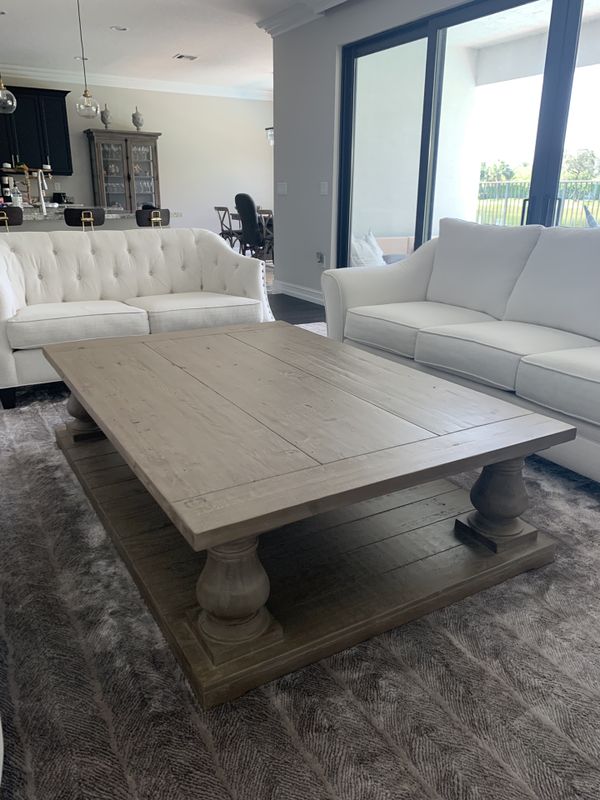 RESTORATION HARDWARE BALUSTRADE “SALVAGED GREY” WOOD COFFEE TABLE 60