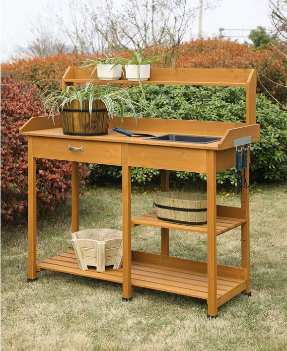 NEW Outdoor Garden Potting Bench - Wood Storage Work 