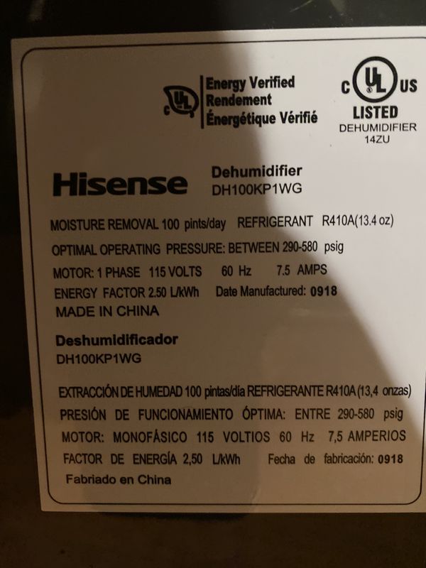 Dehumidifier hisense large capacity with pump and hose for Sale in