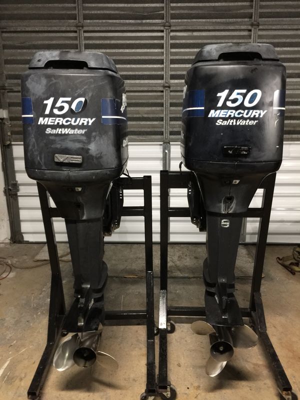 Twin 2000 Mercury Optimax 150 hp 25” shaft pair set outboard boat motor