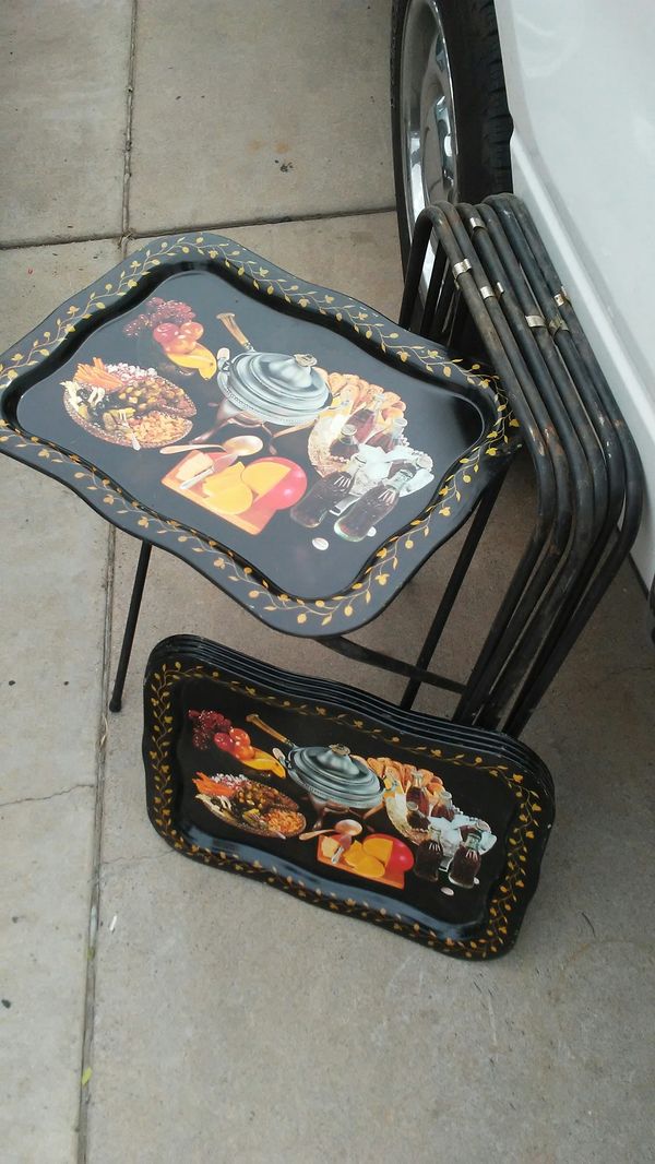 Vintage 1970s TV trays good shape for their age complete with stands