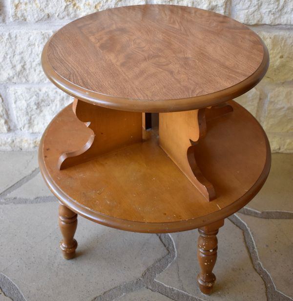 Vintage 25" Solid MAPLE Wood 2Tier Round Side End Table Nightstand