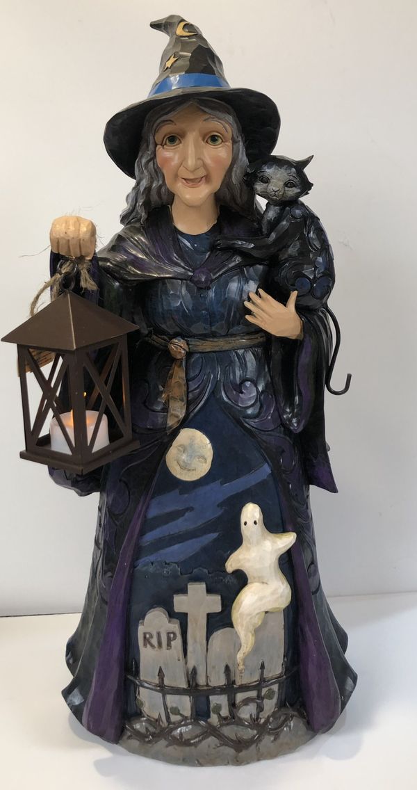 New 21” Large Jim shore Halloween witch lighted lantern black cat for