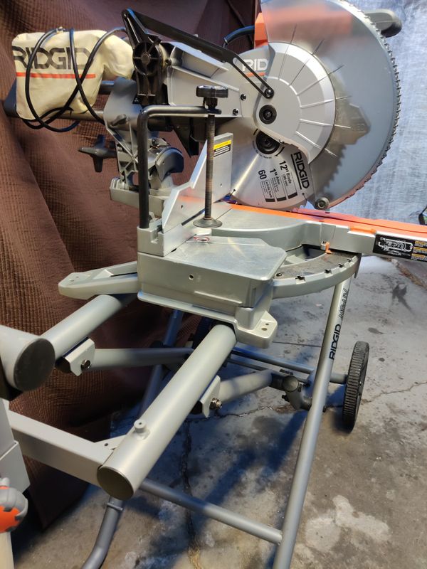 RIDGID 12 in. Sliding Miter Saw and Universal Mobile Miter Saw Stand with Mounting Braces for