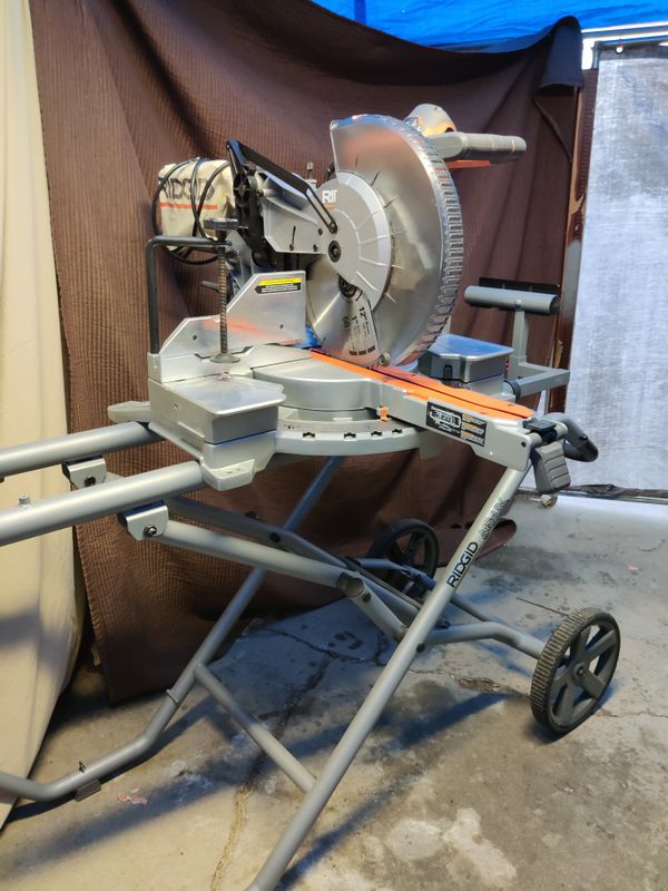 RIDGID 12 in. Sliding Miter Saw and Universal Mobile Miter Saw Stand with Mounting Braces for