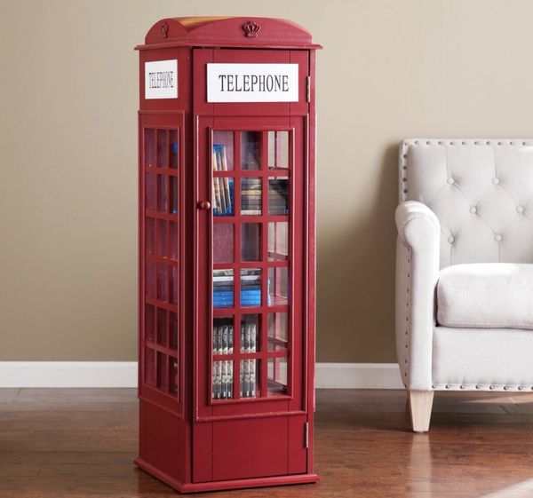 Arhaus red telephone booth with shelves bookcase for Sale in Cleveland