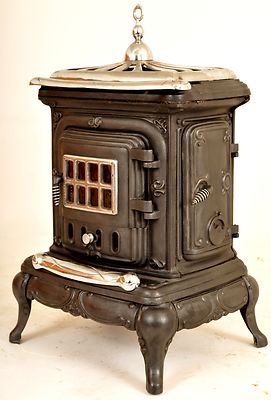 Antique American cast iron nickel Victorian parlor wood cook stove ...