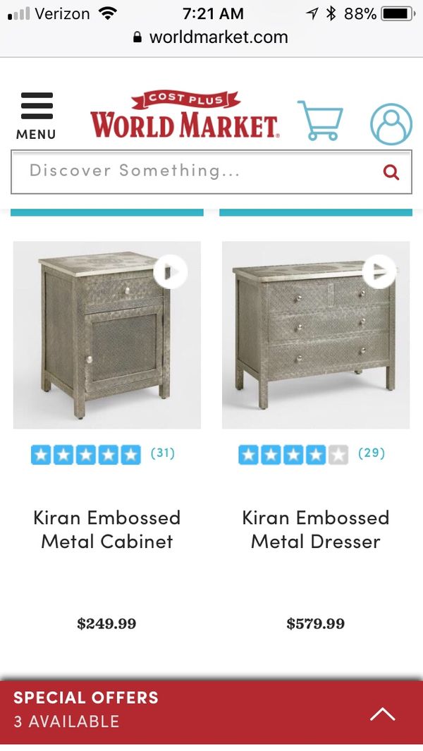 Cost Plus World Market Kiran Embossed Metal Dresser For Sale In