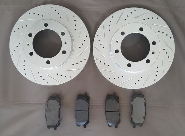 Toyota Tundra 00-06 Front Drilled and Slotted Brake Rotors + Ceramic