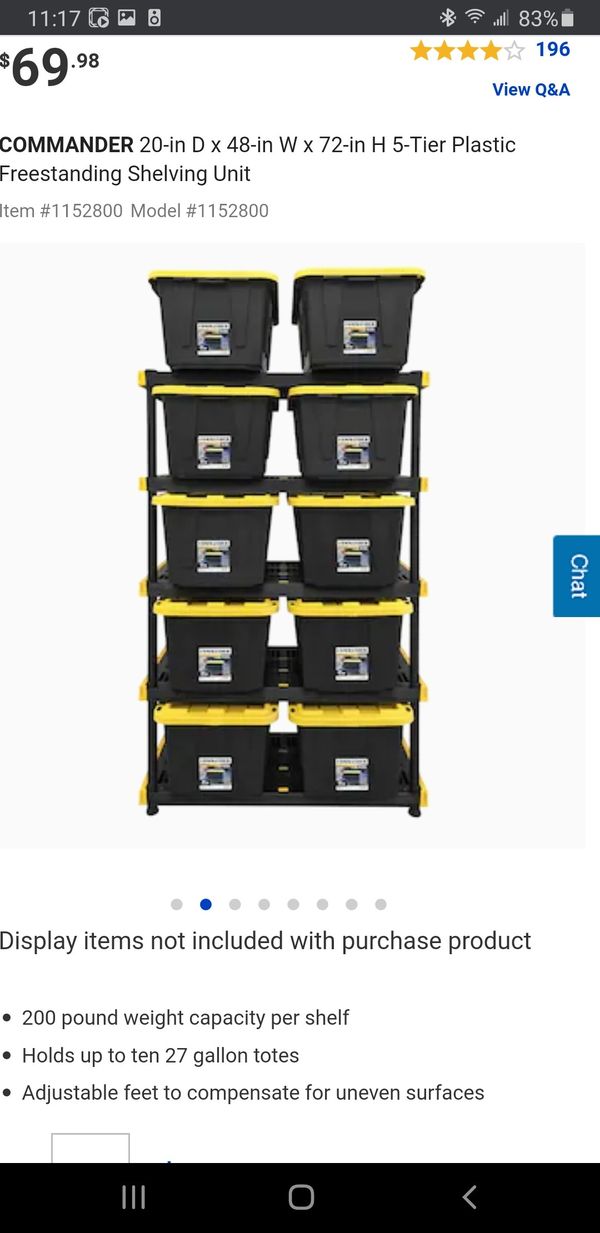 COMMANDER 20in D x 48in W x 72in H 5Tier Plastic Freestanding