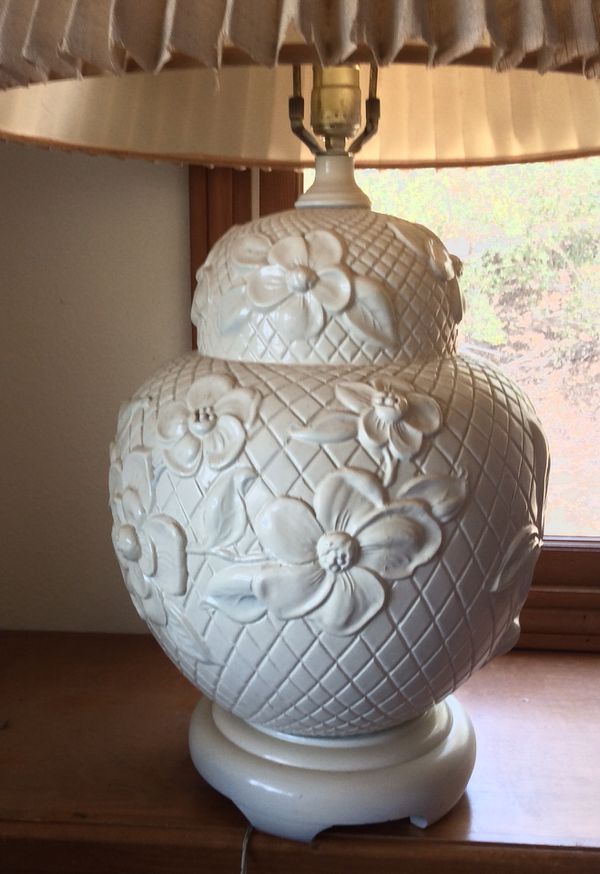 Vintage 70's Shabby Chic Ivory Floral Ceramic Statement Table Lamp for Sale in Oceanside, CA ...