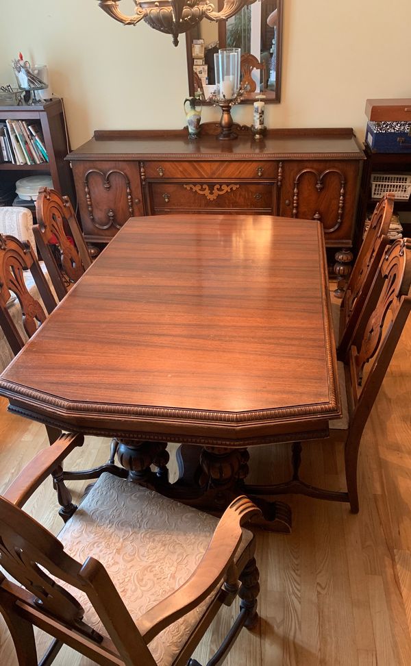 1950’s Vintage Antique Jacobean Dining Table & Buffet For Sale In ...