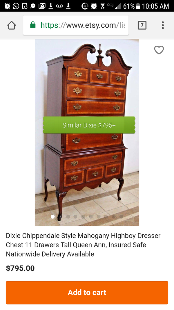 Dixie Chippendale Queen Anne Highboy Chest For Sale In Loganville