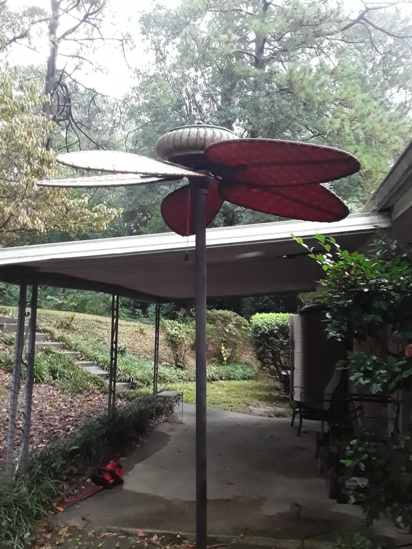 Outdoor patio set Outdoor Palm Leaf Stand fan & Outdoor Fireplace. for