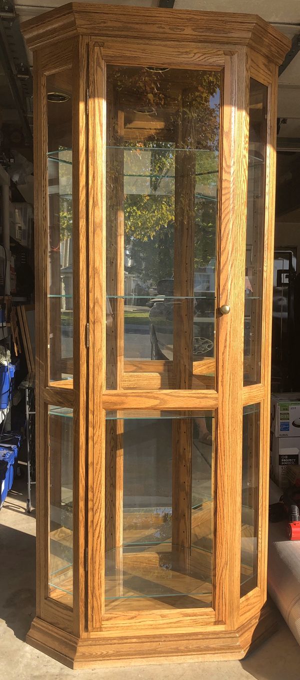Oak corner curio w/touch activated light for Sale in West Sacramento, CA OfferUp