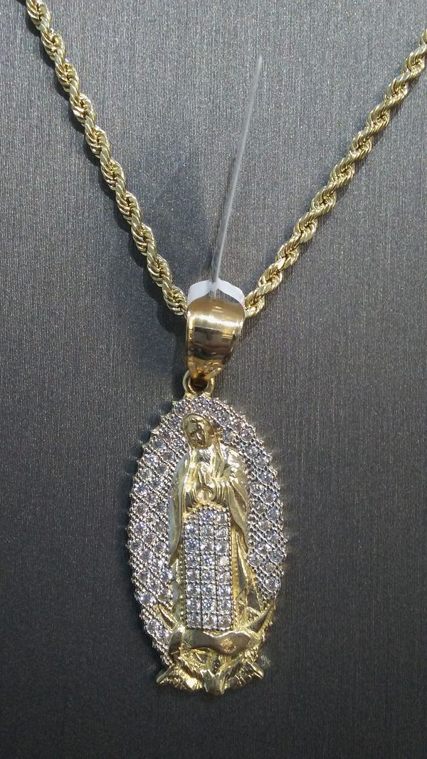 10kt gold vm guadalapue charm with 10kt gold rope chain for Sale in