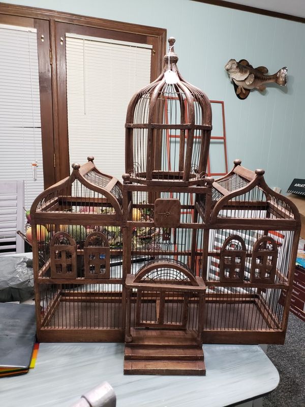 Large Vintage Victorian Dome Taj Mahal Style Wood & Wire Bird Cage for ...