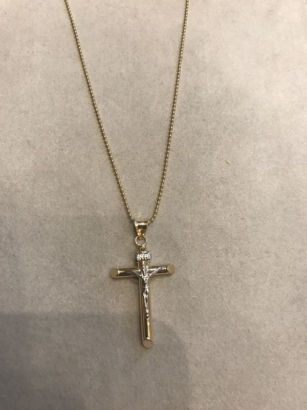 Antique Cross 14 KT Gold Crucifix and Silver Jesus Pendant Necklace for ...