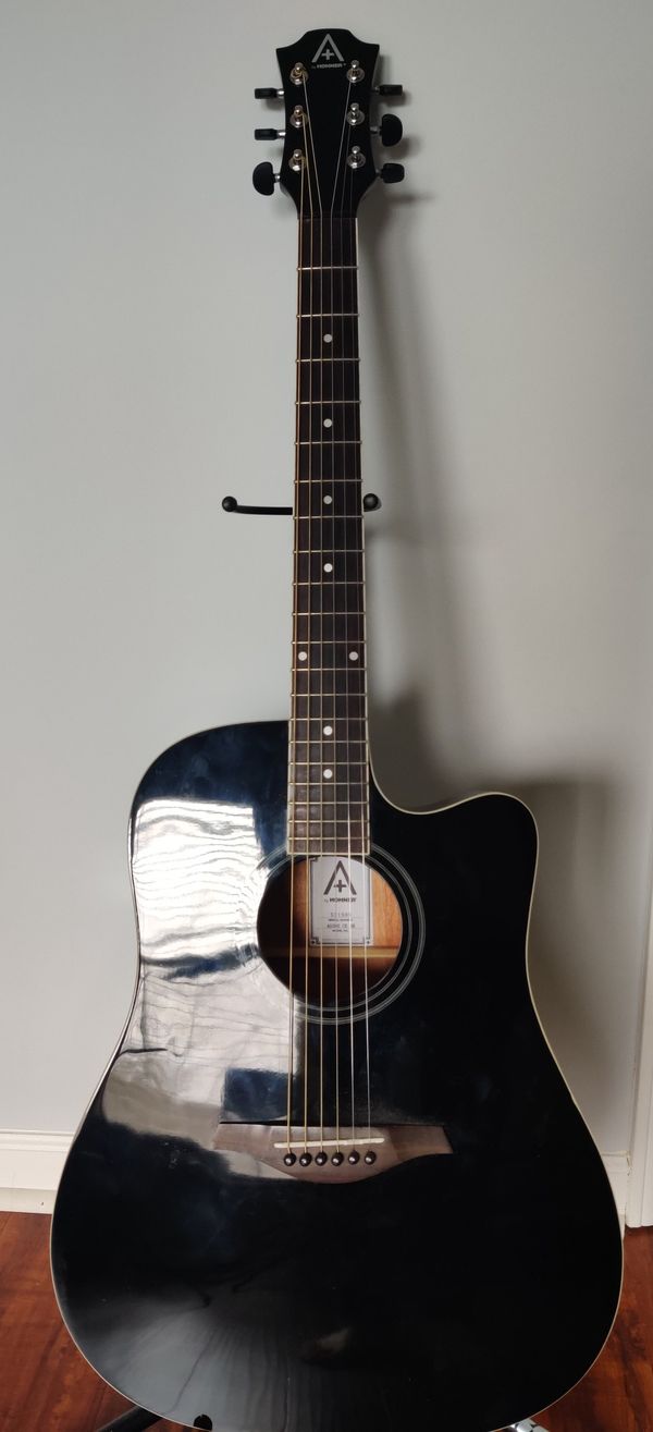 Hohner Cutaway Acoustic Electric Guitar Black with fishman Preamp for
