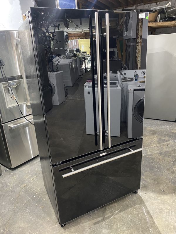 jenn air black glass fridge