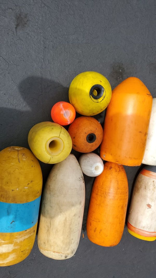 Vintage old good buoys floats spongex smi buoylong derby fishing boat