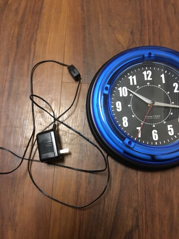 Sterling and Noble 11" Vibrant Blue Neon Analog Wall Clock Blue for