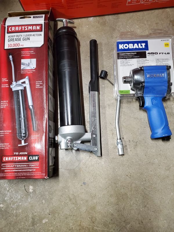 Kobalt 450ftlb compact impact wrench. Craftsman heavy duty grease gun