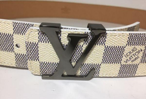 Louis Vuitton Initiales Damier Azur White Silver Buckle Leather Belt ...