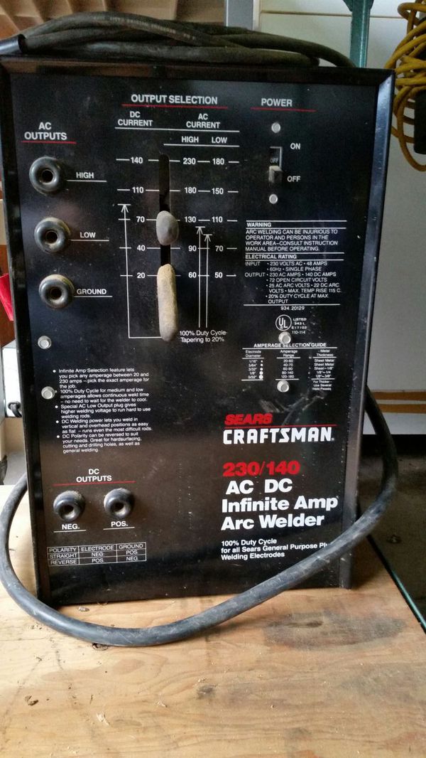 Craftsman 230/140 AC/DC Infinite amp arc welder model 110114117 for