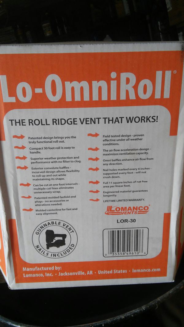 Lomanco LOR30 Ridge Vent Lo-omni roll Black 14-1//2/" x 30/'