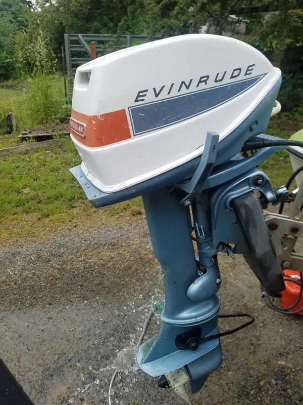 Evinrude 6 hp fisherman with gas tank, kicker motor bracket and flush