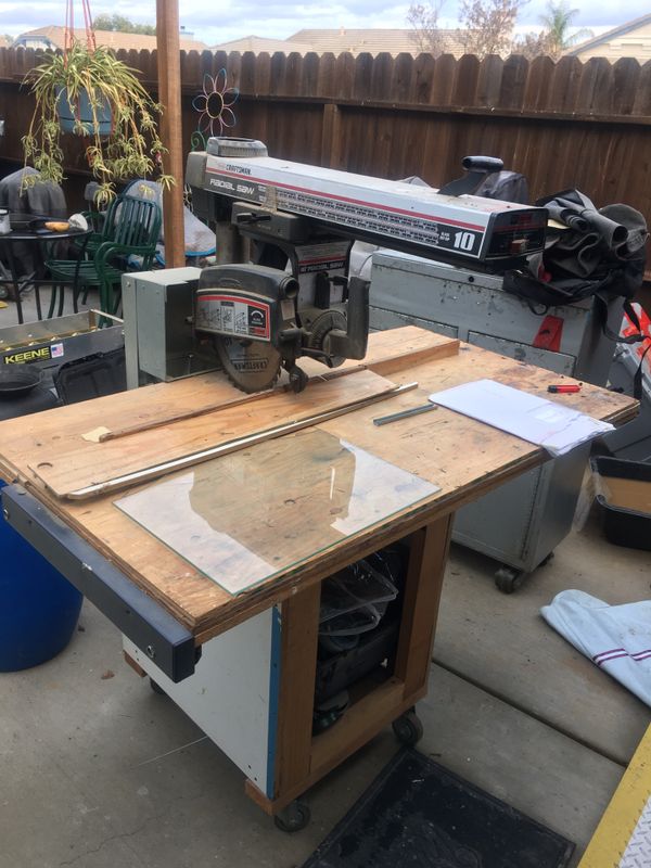 Craftsman 10” radial arm saw on CUSTOM, PORTABLE table top for Sale in ...