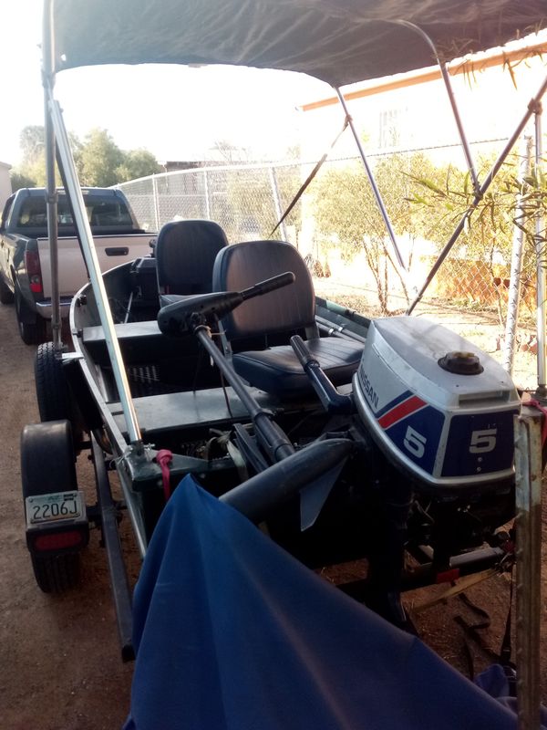 12ft aluminum Cabela's fishing boat complete setup motor trailer fish